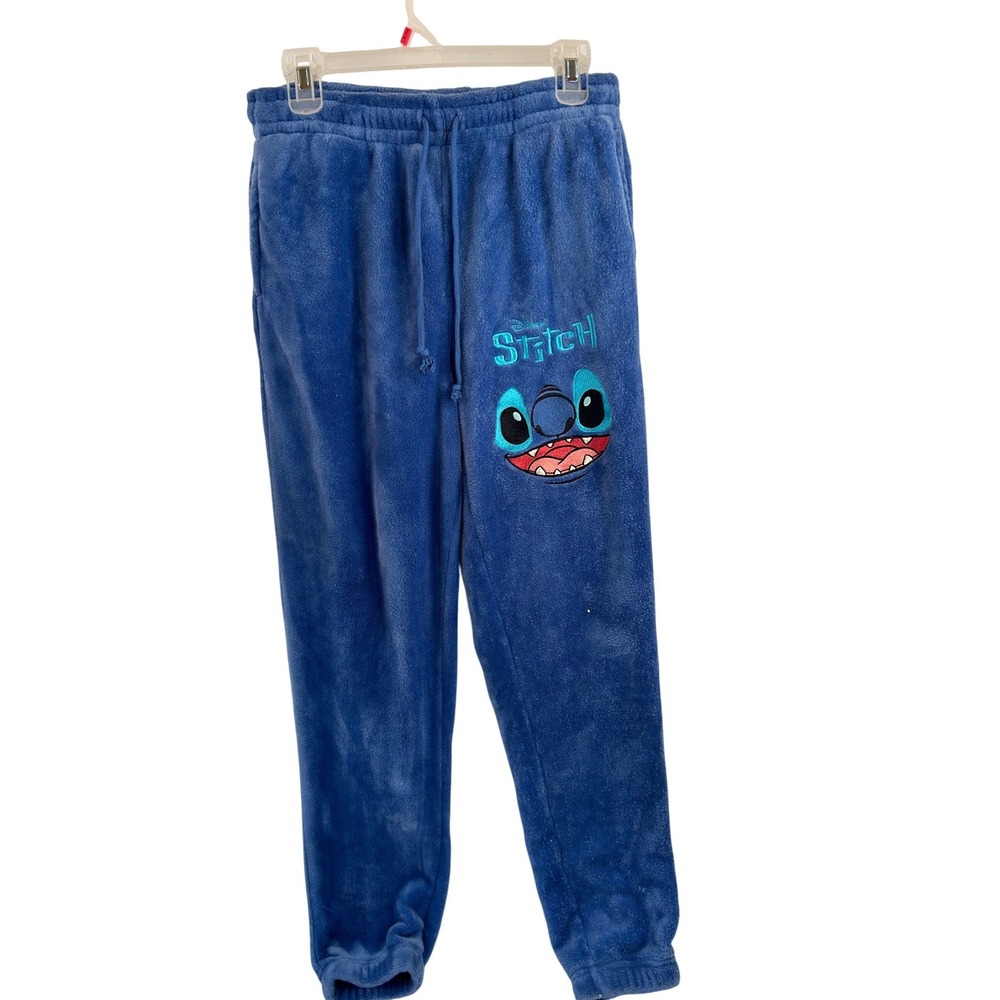 Disney Stitch Pajama Pants Medium Blue Plush Fleece Joggers Womens